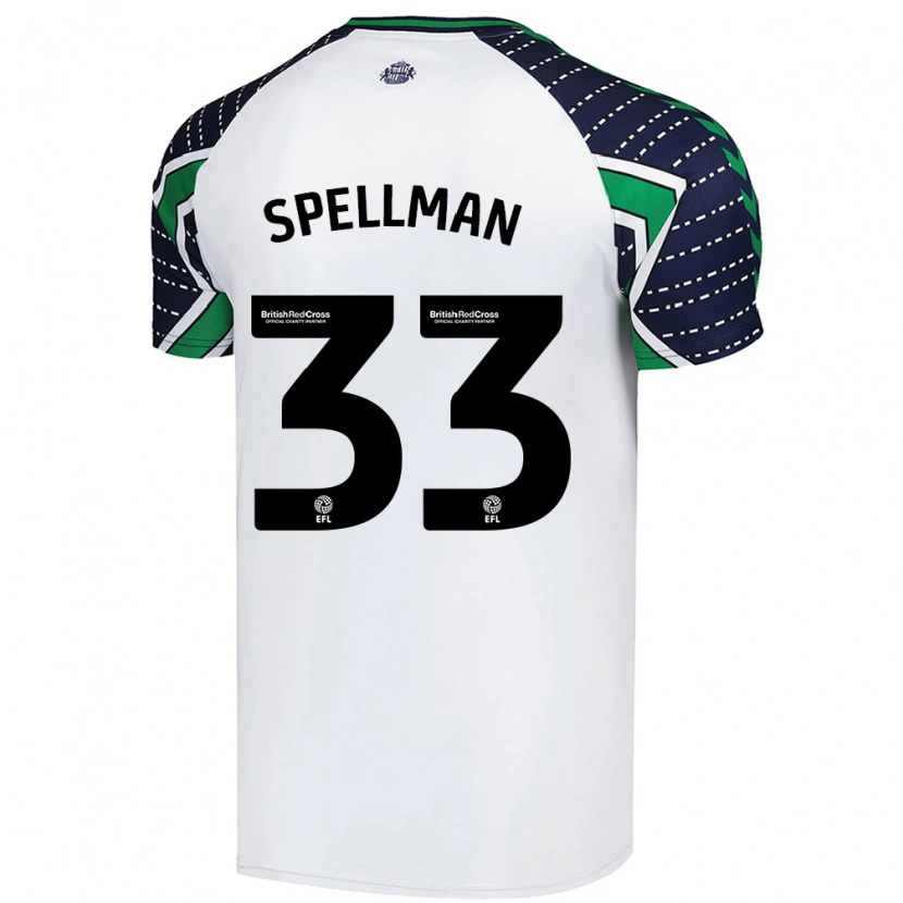 Danxen Kvinder Michael Spellman #33 Hvid Udebane Spillertrøjer 2024/25 Trøje T-Shirt