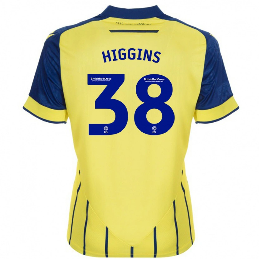 Danxen Kvinder Akeel Higgins #38 Gul Blå Udebane Spillertrøjer 2024/25 Trøje T-Shirt
