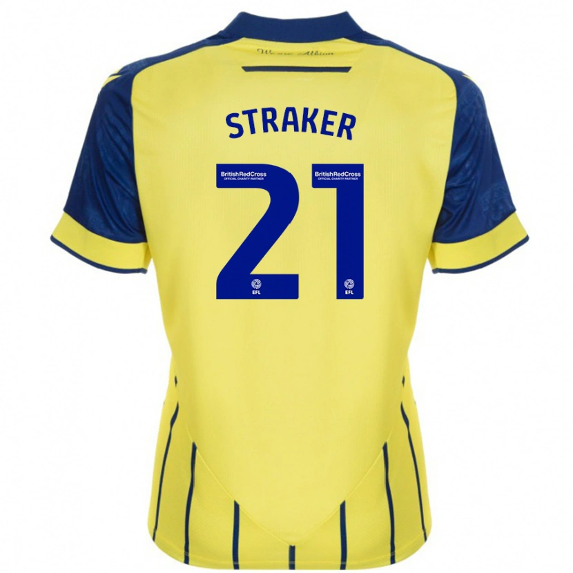 Danxen Kvinder Jannelle Straker #21 Gul Blå Udebane Spillertrøjer 2024/25 Trøje T-Shirt