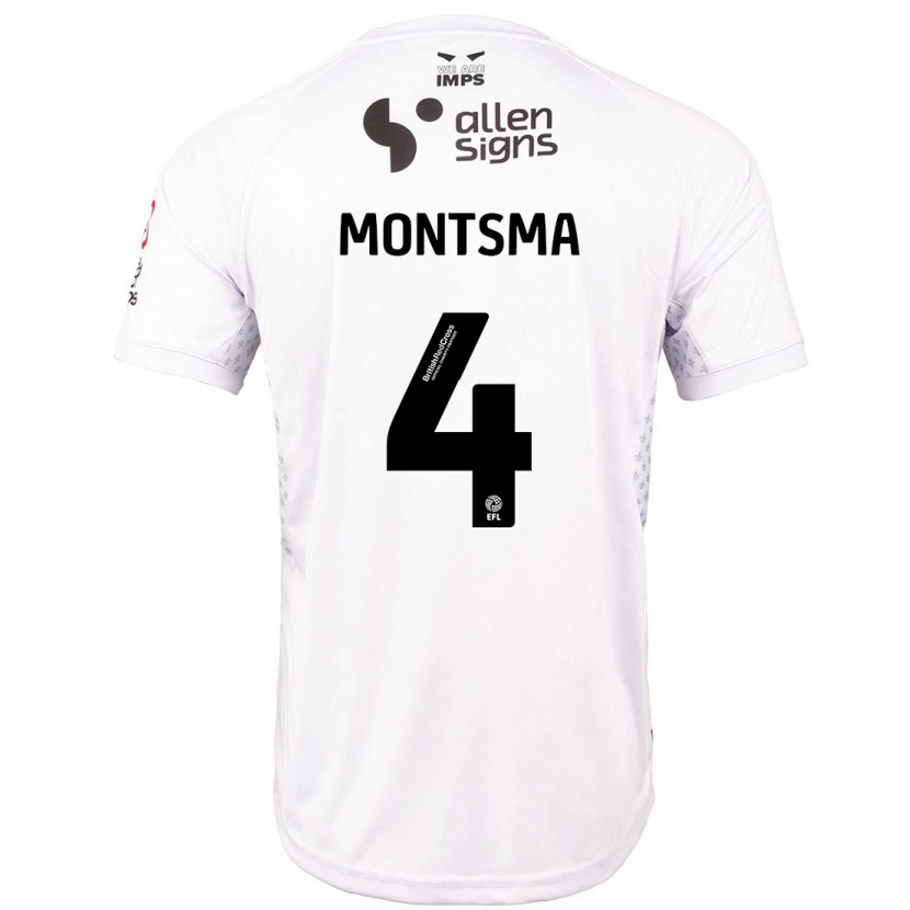 Danxen Kvinder Lewis Montsma #4 Rød Hvid Udebane Spillertrøjer 2024/25 Trøje T-Shirt