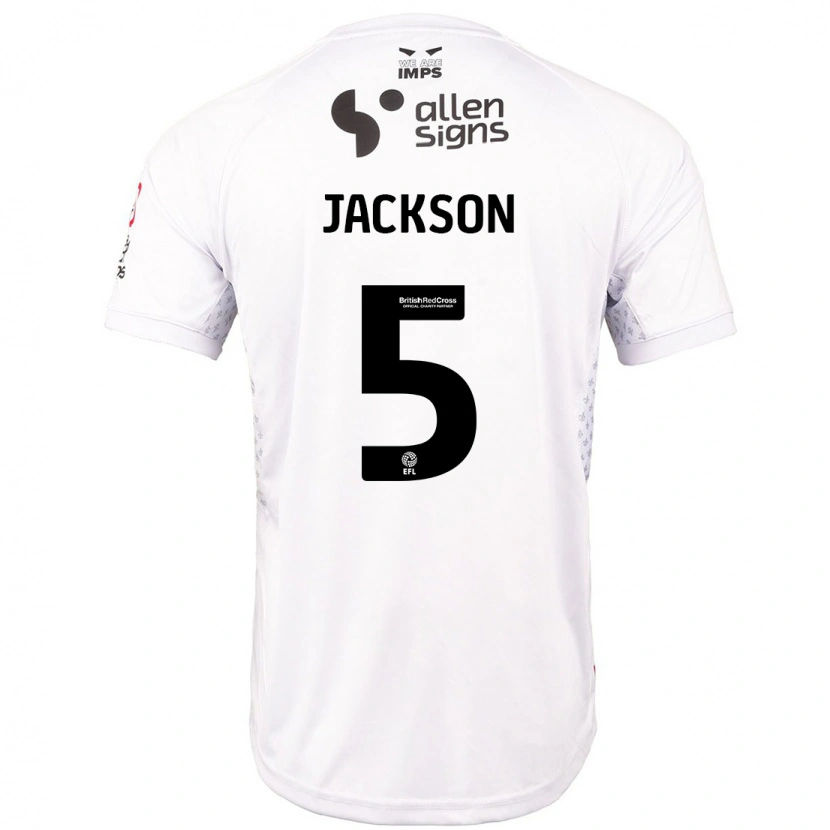 Danxen Kvinder Adam Jackson #5 Rød Hvid Udebane Spillertrøjer 2024/25 Trøje T-Shirt