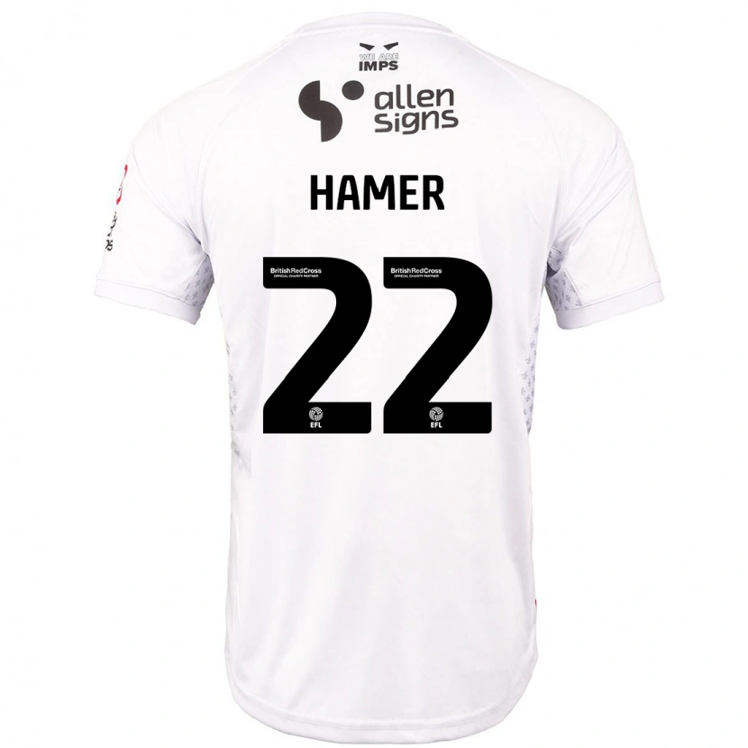 Danxen Kvinder Tom Hamer #22 Rød Hvid Udebane Spillertrøjer 2024/25 Trøje T-Shirt