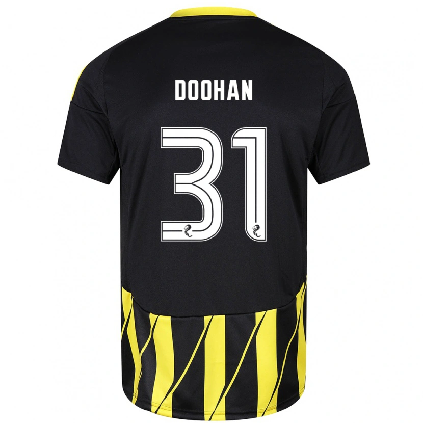 Danxen Kvinder Ross Doohan #31 Sort Gul Udebane Spillertrøjer 2024/25 Trøje T-Shirt