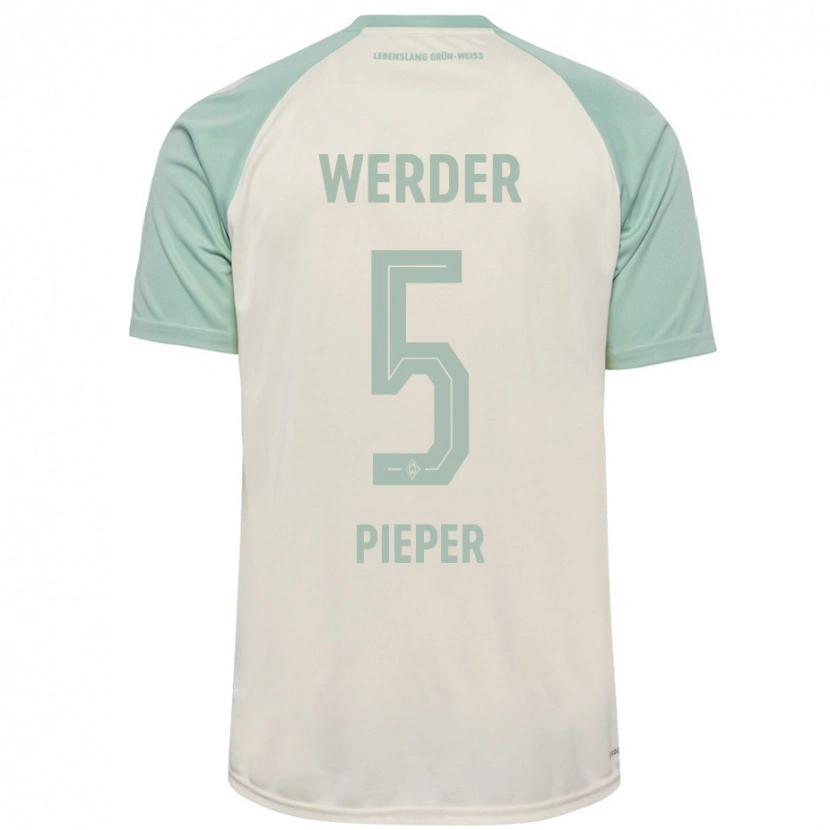 Danxen Kvinder Amos Pieper #5 Råhvid Lysegrøn Udebane Spillertrøjer 2024/25 Trøje T-Shirt