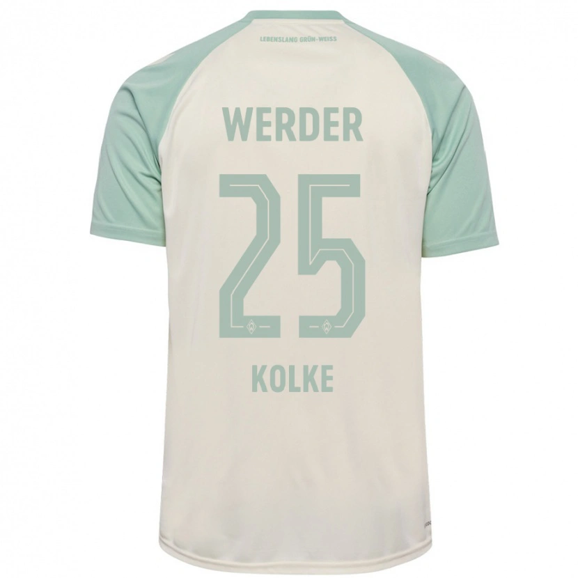 Danxen Kvinder Markus Kolke #25 Råhvid Lysegrøn Udebane Spillertrøjer 2024/25 Trøje T-Shirt
