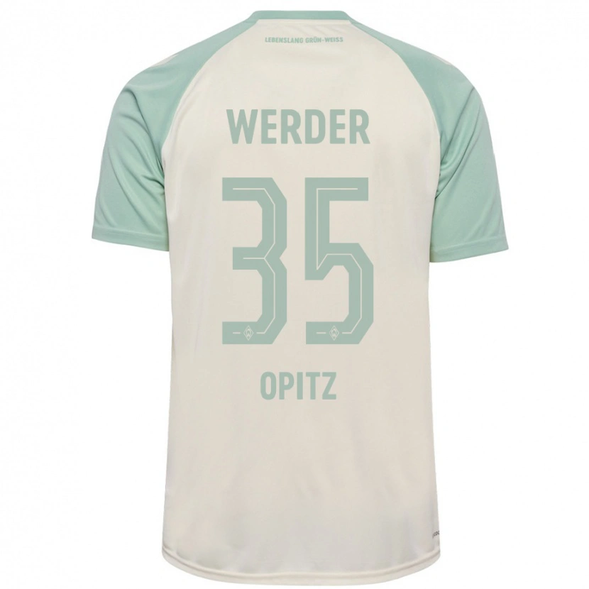 Danxen Kvinder Leon Opitz #35 Råhvid Lysegrøn Udebane Spillertrøjer 2024/25 Trøje T-Shirt