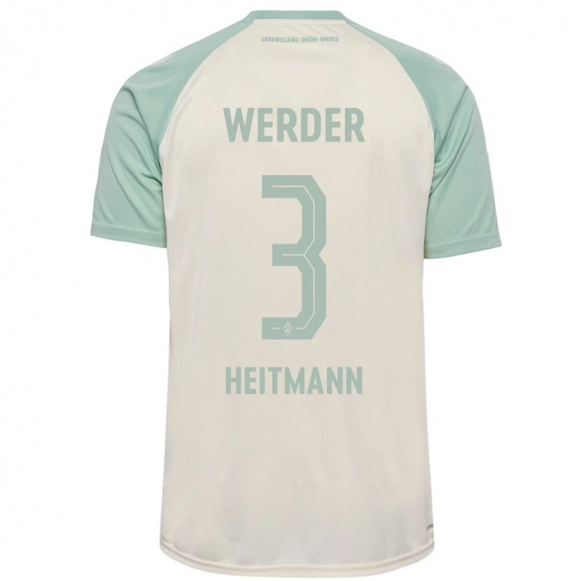 Danxen Kvinder Mats Heitmann #3 Råhvid Lysegrøn Udebane Spillertrøjer 2024/25 Trøje T-Shirt