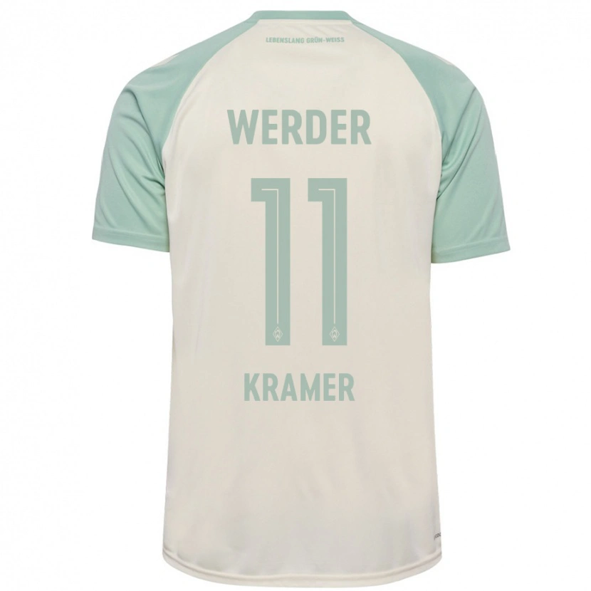 Danxen Kvinder Levi-Marinus Kramer #11 Råhvid Lysegrøn Udebane Spillertrøjer 2024/25 Trøje T-Shirt