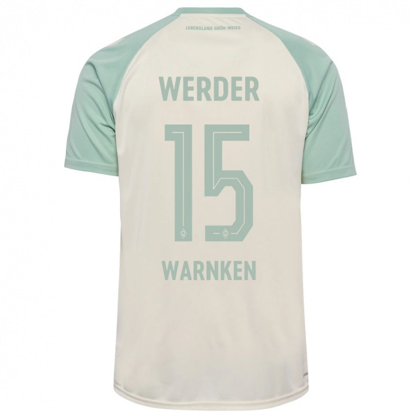 Danxen Kvinder Jannes Warnken #15 Råhvid Lysegrøn Udebane Spillertrøjer 2024/25 Trøje T-Shirt