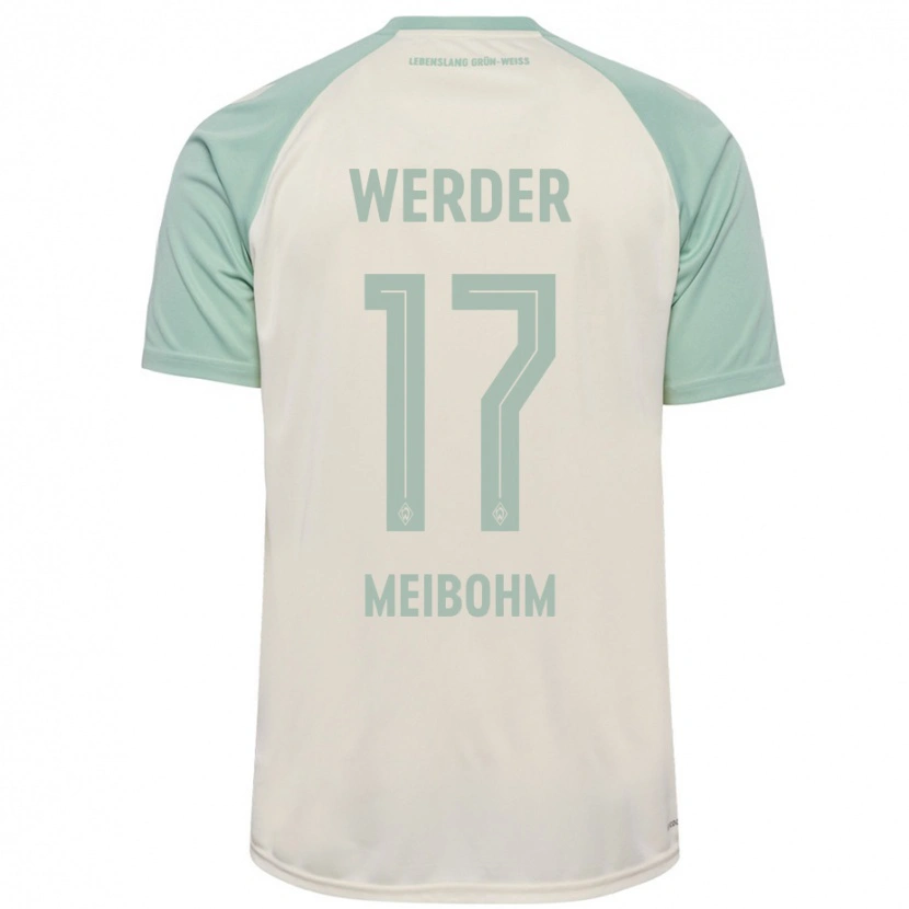 Danxen Kvinder Joel Meibohm #17 Råhvid Lysegrøn Udebane Spillertrøjer 2024/25 Trøje T-Shirt