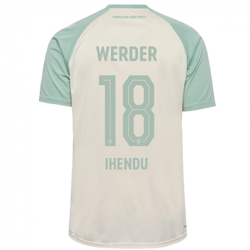 Danxen Kvinder Daniel Ihendu #18 Råhvid Lysegrøn Udebane Spillertrøjer 2024/25 Trøje T-Shirt