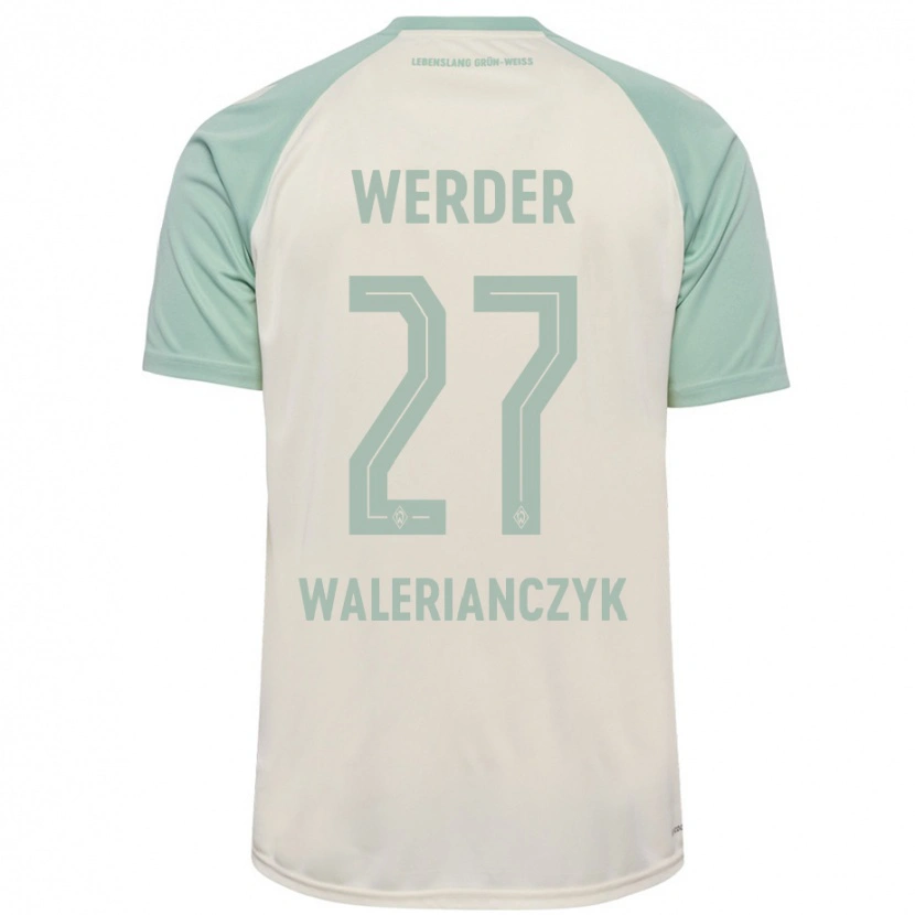 Danxen Kvinder Dennis Walerianczyk #27 Råhvid Lysegrøn Udebane Spillertrøjer 2024/25 Trøje T-Shirt