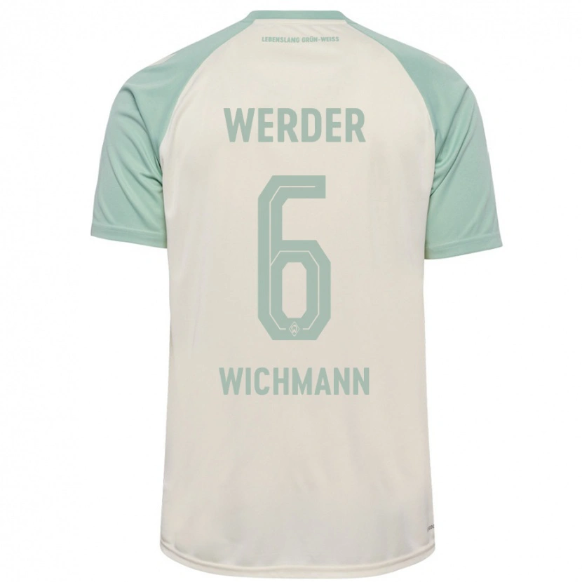 Danxen Kvinder Reena Wichmann #6 Råhvid Lysegrøn Udebane Spillertrøjer 2024/25 Trøje T-Shirt