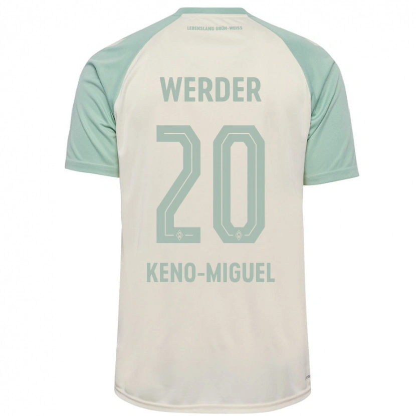 Danxen Kvinder Keno-Miguel Meyer #20 Råhvid Lysegrøn Udebane Spillertrøjer 2024/25 Trøje T-Shirt