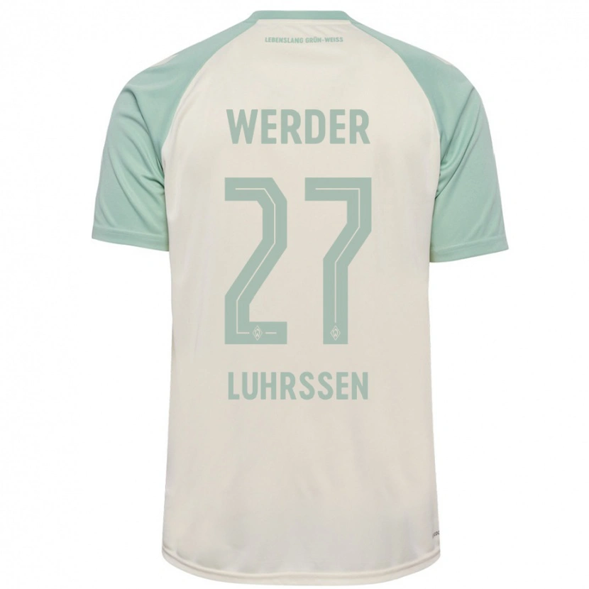 Danxen Kvinder Nina Luhrssen #27 Råhvid Lysegrøn Udebane Spillertrøjer 2024/25 Trøje T-Shirt