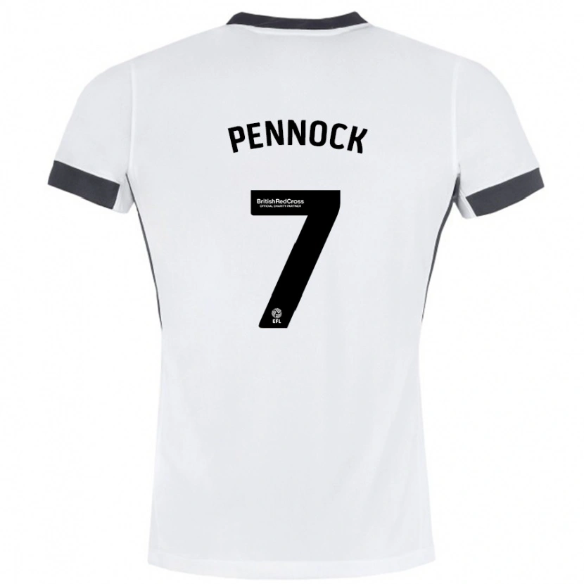 Danxen Kvinder Jade Pennock #7 Hvid Sort Udebane Spillertrøjer 2024/25 Trøje T-Shirt