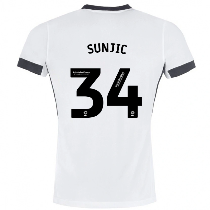 Danxen Kvinder Ivan Sunjic #34 Hvid Sort Udebane Spillertrøjer 2024/25 Trøje T-Shirt