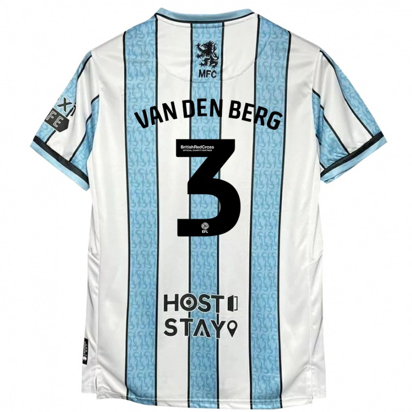 Danxen Kvinder Rav Van Den Berg #3 Hvid Blå Udebane Spillertrøjer 2024/25 Trøje T-Shirt
