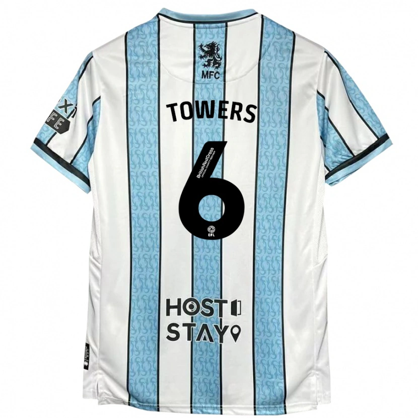 Danxen Kvinder Abby Towers #6 Hvid Blå Udebane Spillertrøjer 2024/25 Trøje T-Shirt