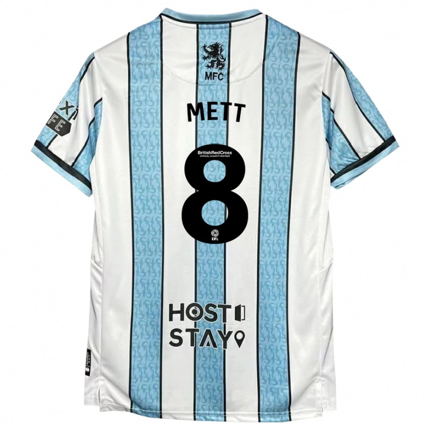 Danxen Kvinder Jessica Mett #8 Hvid Blå Udebane Spillertrøjer 2024/25 Trøje T-Shirt