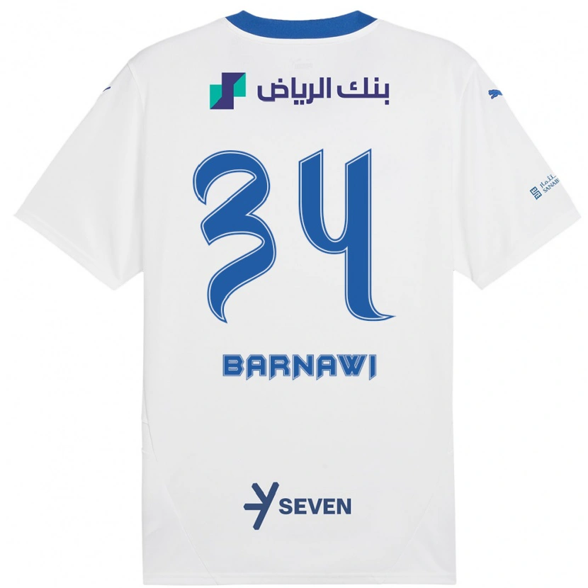 Danxen Kvinder Saleh Barnawi #34 Hvid Blå Udebane Spillertrøjer 2024/25 Trøje T-Shirt
