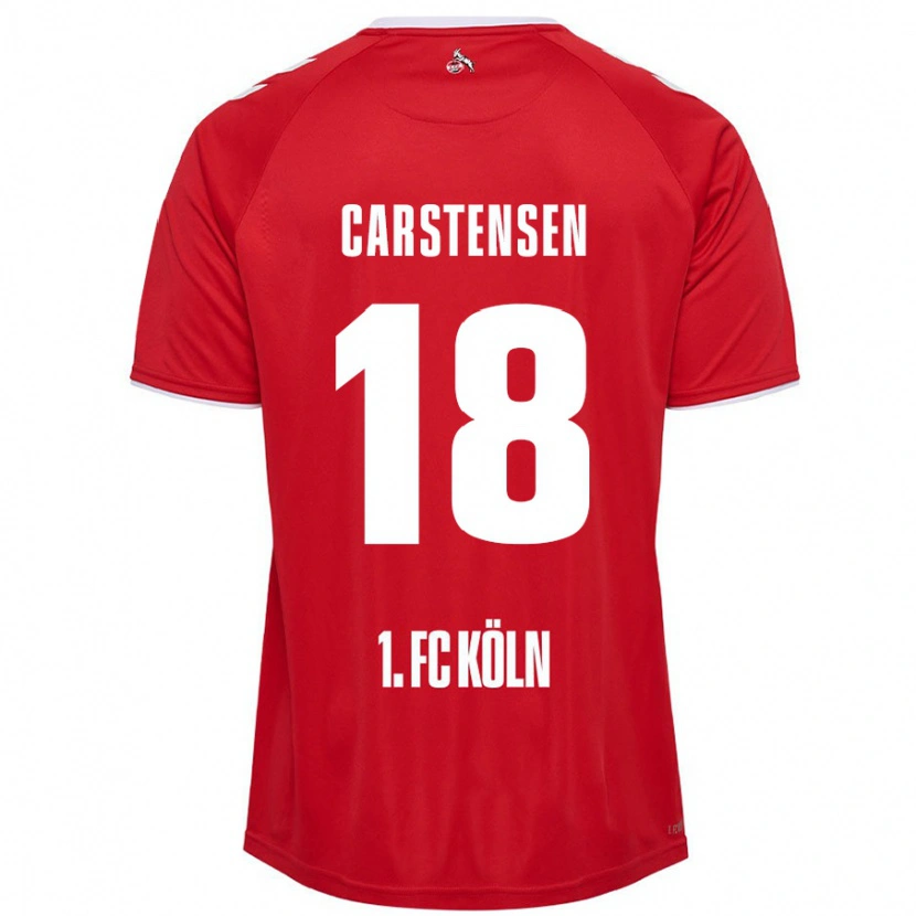 Danxen Kvinder Rasmus Carstensen #18 Rød Hvid Udebane Spillertrøjer 2024/25 Trøje T-Shirt