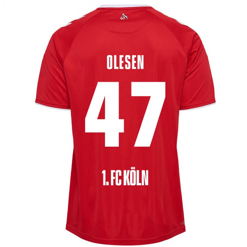 Danxen Kvinder Mathias Olesen #47 Rød Hvid Udebane Spillertrøjer 2024/25 Trøje T-Shirt