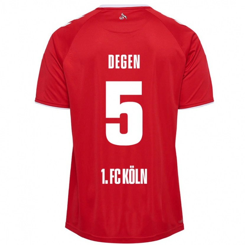 Danxen Kvinder Celina Degen #5 Rød Hvid Udebane Spillertrøjer 2024/25 Trøje T-Shirt