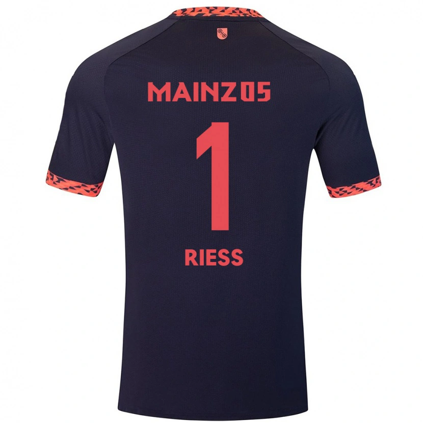 Danxen Kvinder Lasse Rieß #1 Blå Koralrød Udebane Spillertrøjer 2024/25 Trøje T-Shirt