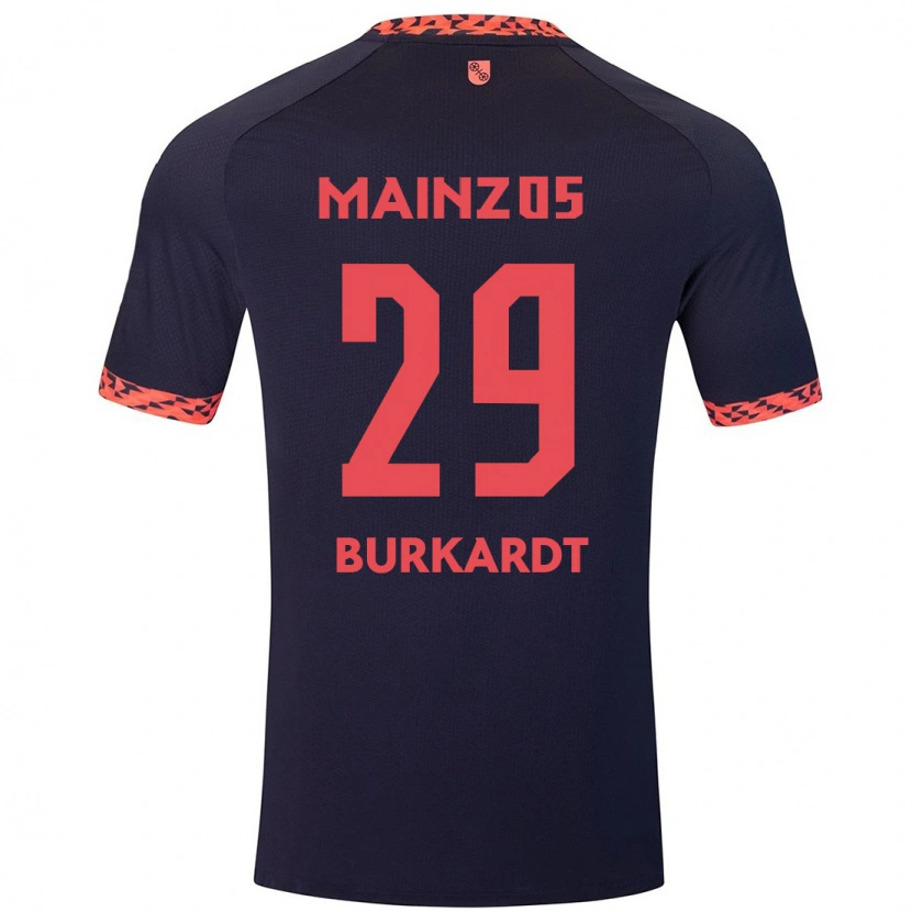 Danxen Kvinder Jonathan Burkardt #29 Blå Koralrød Udebane Spillertrøjer 2024/25 Trøje T-Shirt