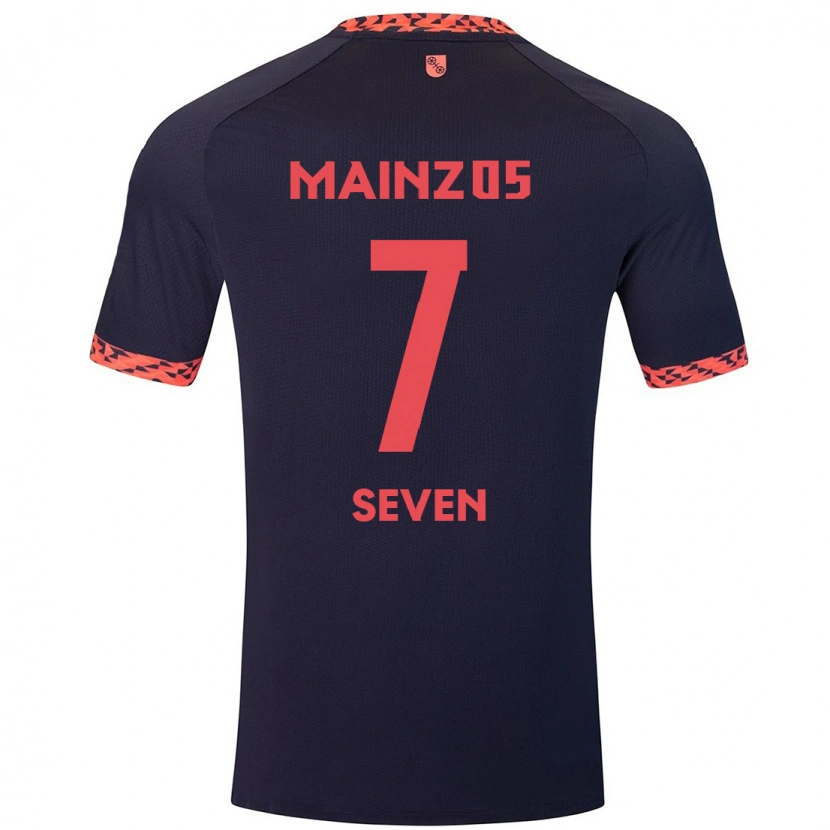 Danxen Kvinder Justin Seven #7 Blå Koralrød Udebane Spillertrøjer 2024/25 Trøje T-Shirt