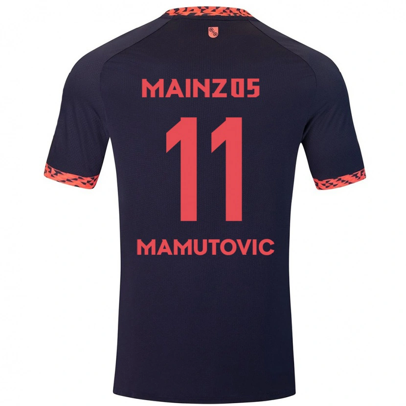 Danxen Kvinder David Mamutovic #11 Blå Koralrød Udebane Spillertrøjer 2024/25 Trøje T-Shirt
