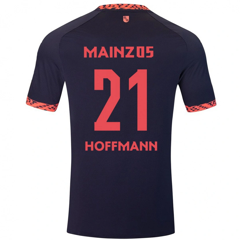 Danxen Kvinder Leon Hoffmann #21 Blå Koralrød Udebane Spillertrøjer 2024/25 Trøje T-Shirt