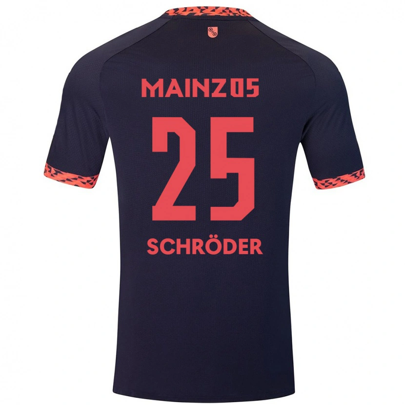 Danxen Kvinder Maxim Schröder #25 Blå Koralrød Udebane Spillertrøjer 2024/25 Trøje T-Shirt