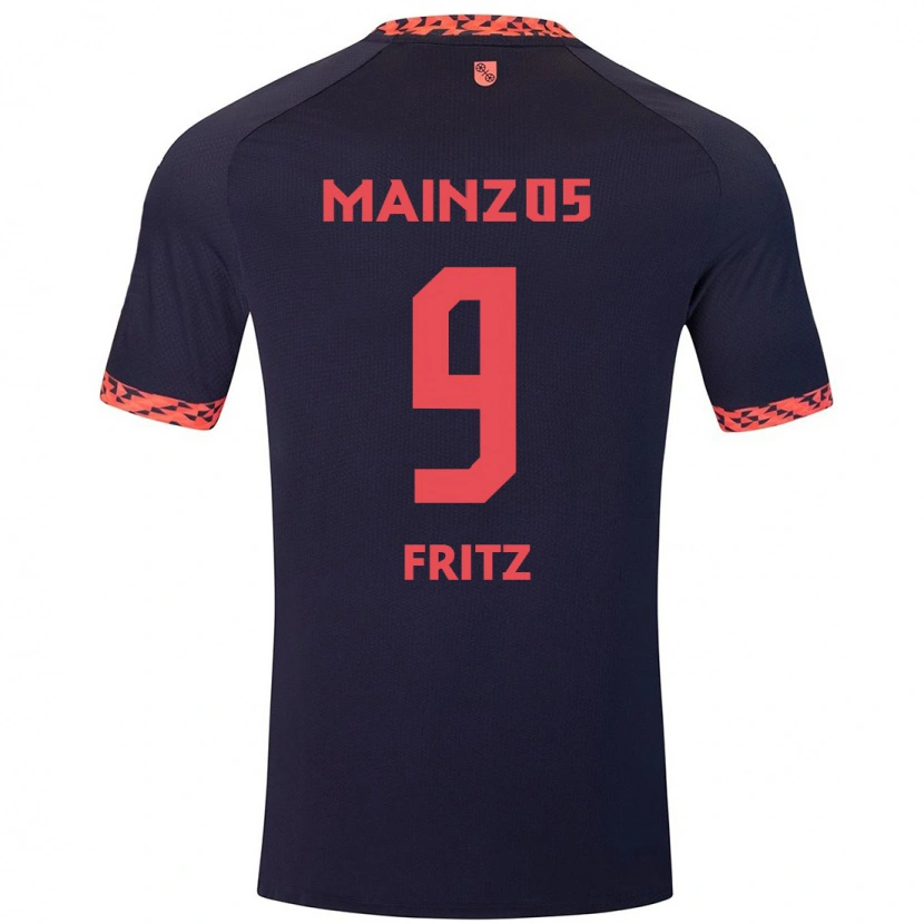 Danxen Kvinder April Fritz #9 Blå Koralrød Udebane Spillertrøjer 2024/25 Trøje T-Shirt