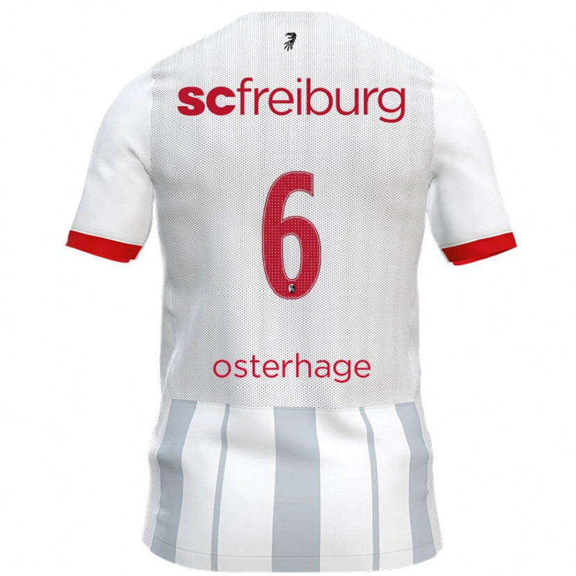Danxen Kvinder Patrick Osterhage #6 Hvid Grå Udebane Spillertrøjer 2024/25 Trøje T-Shirt
