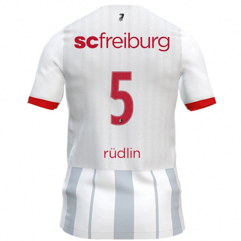 Danxen Kvinder Fabian Rüdlin #5 Hvid Grå Udebane Spillertrøjer 2024/25 Trøje T-Shirt