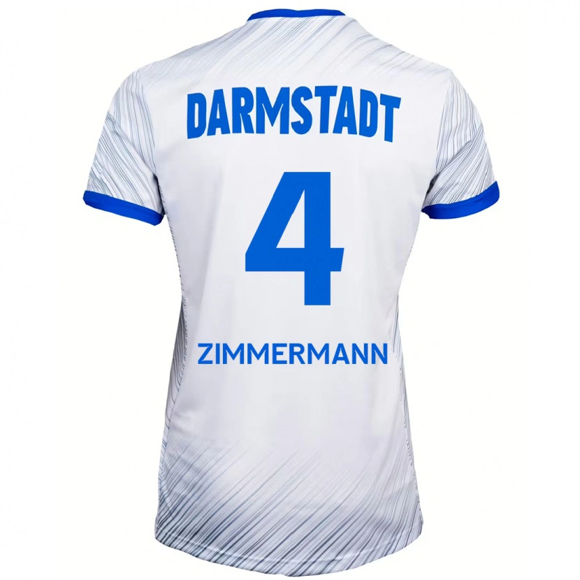 Danxen Kvinder Christoph Zimmermann #4 Hvid Blå Udebane Spillertrøjer 2024/25 Trøje T-Shirt