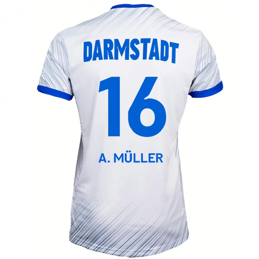 Danxen Kvinder Andreas Müller #16 Hvid Blå Udebane Spillertrøjer 2024/25 Trøje T-Shirt