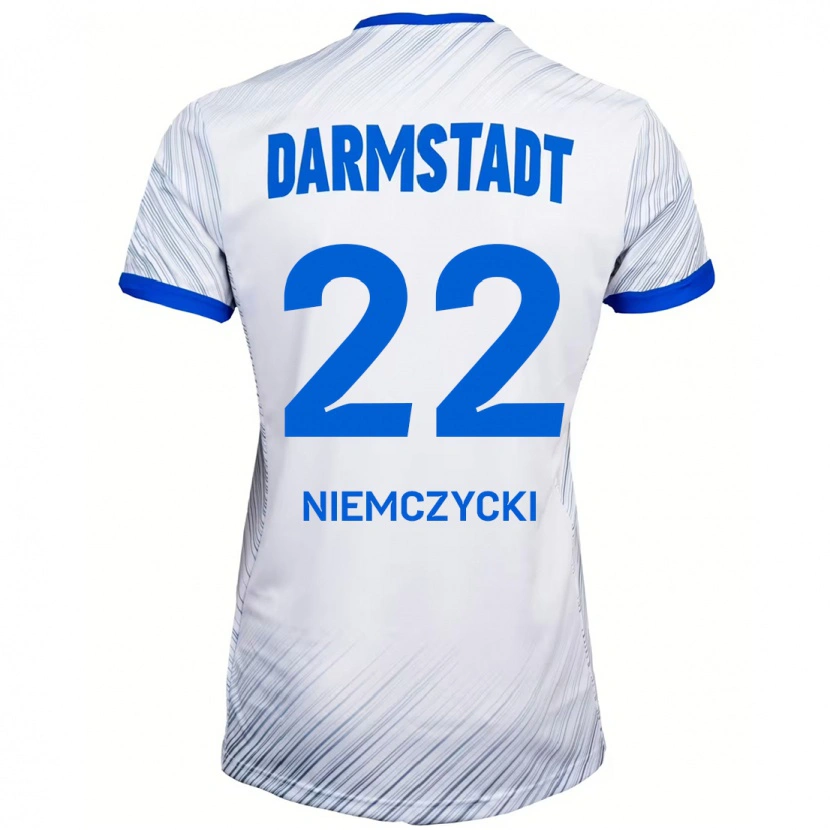 Danxen Kvinder Karol Niemczycki #22 Hvid Blå Udebane Spillertrøjer 2024/25 Trøje T-Shirt