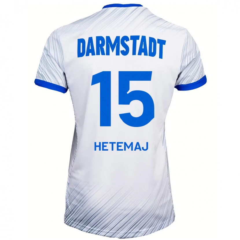 Danxen Kvinder Gentrit Hetemaj #15 Hvid Blå Udebane Spillertrøjer 2024/25 Trøje T-Shirt