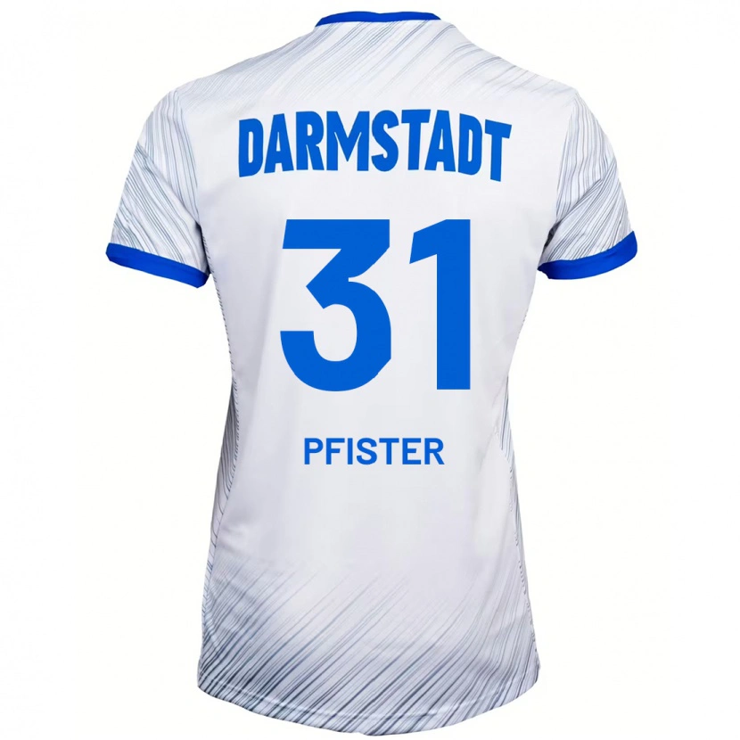 Danxen Kvinder Max Pfister #31 Hvid Blå Udebane Spillertrøjer 2024/25 Trøje T-Shirt