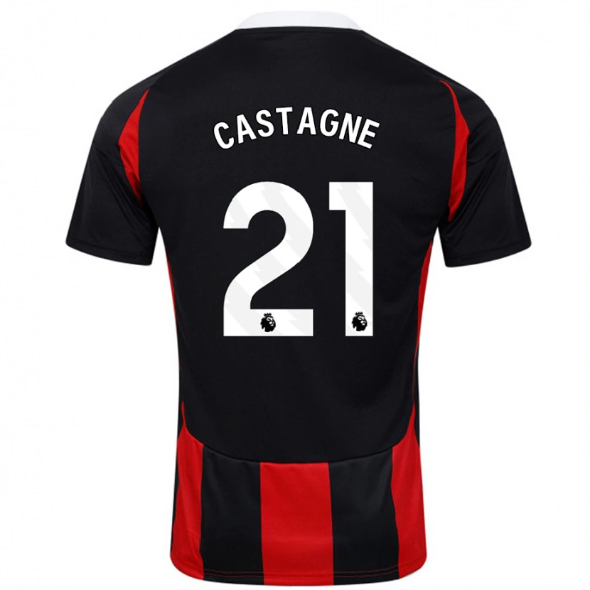 Danxen Kvinder Timothy Castagne #21 Sort Rød Udebane Spillertrøjer 2024/25 Trøje T-Shirt