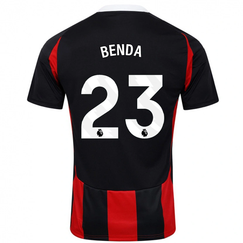 Danxen Kvinder Steven Benda #23 Sort Rød Udebane Spillertrøjer 2024/25 Trøje T-Shirt