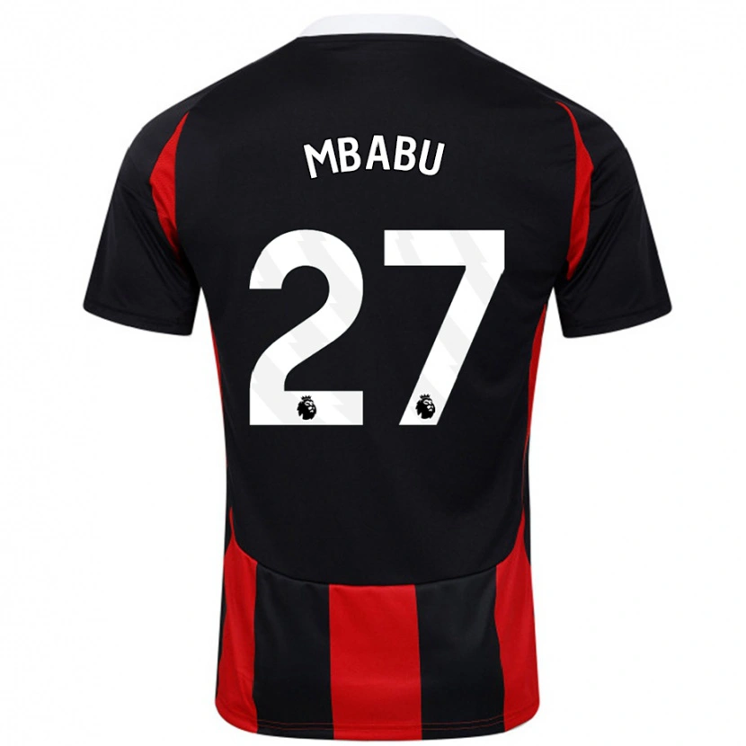 Danxen Kvinder Kevin Mbabu #27 Sort Rød Udebane Spillertrøjer 2024/25 Trøje T-Shirt