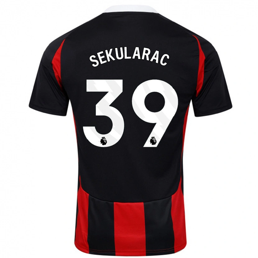 Danxen Kvinder Kristian Sekularac #39 Sort Rød Udebane Spillertrøjer 2024/25 Trøje T-Shirt