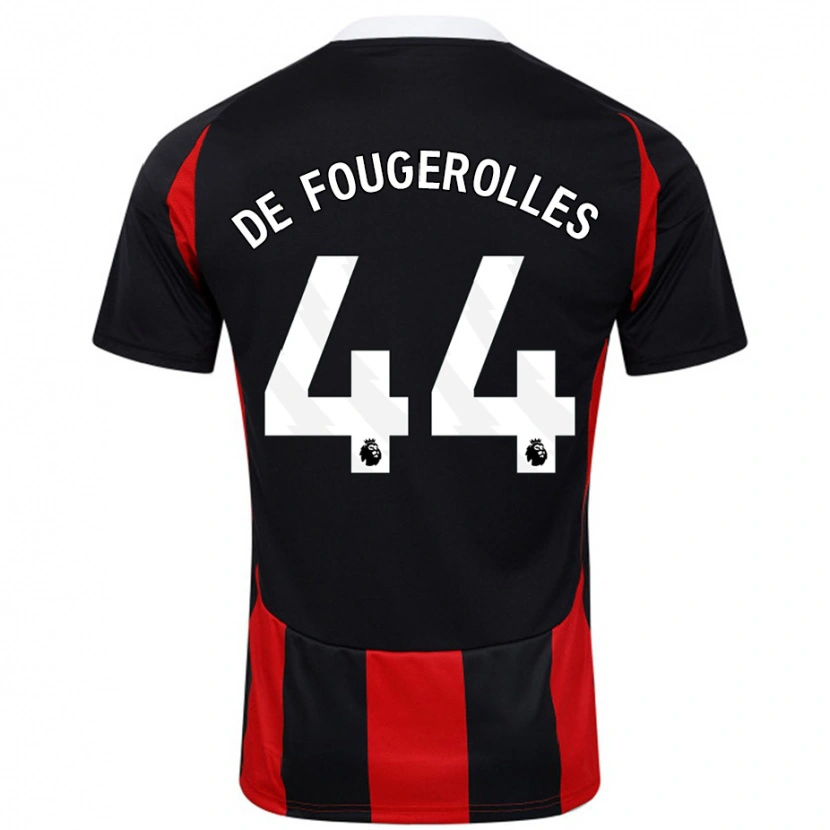 Danxen Kvinder Luc De Fougerolles #44 Sort Rød Udebane Spillertrøjer 2024/25 Trøje T-Shirt