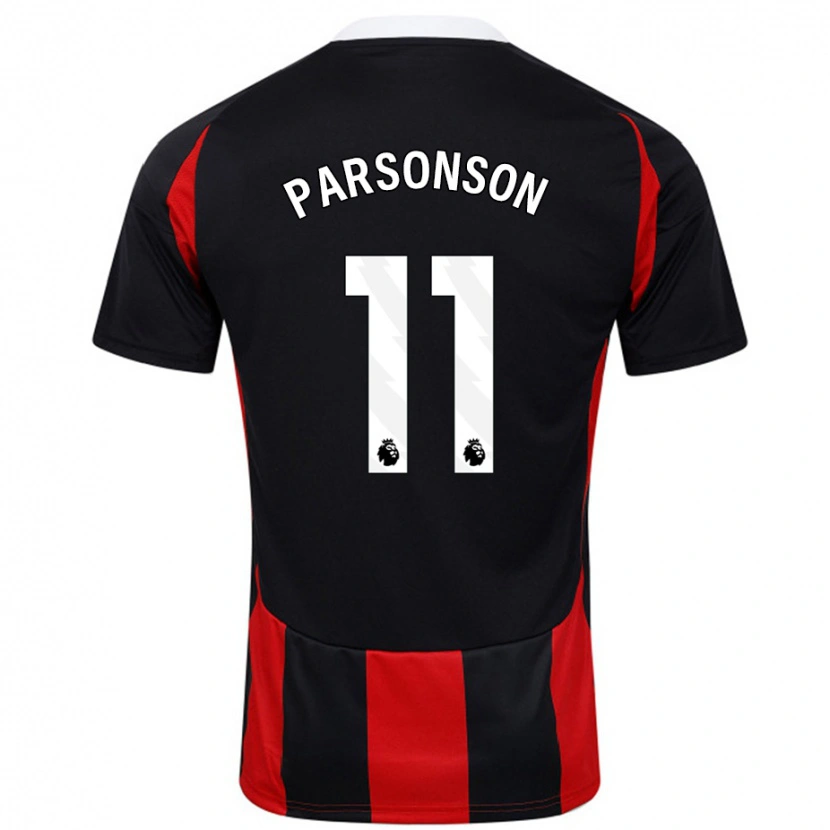 Danxen Kvinder Madi Parsonson #11 Sort Rød Udebane Spillertrøjer 2024/25 Trøje T-Shirt