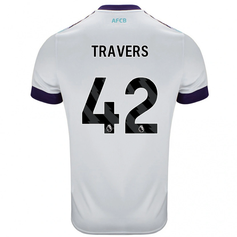 Danxen Kvinder Mark Travers #42 Hvid Grøn Lilla Udebane Spillertrøjer 2024/25 Trøje T-Shirt