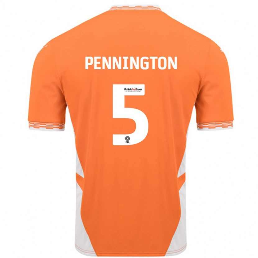 Danxen Børn Matthew Pennington #5 Orange Hvid Hjemmebane Spillertrøjer 2024/25 Trøje T-Shirt